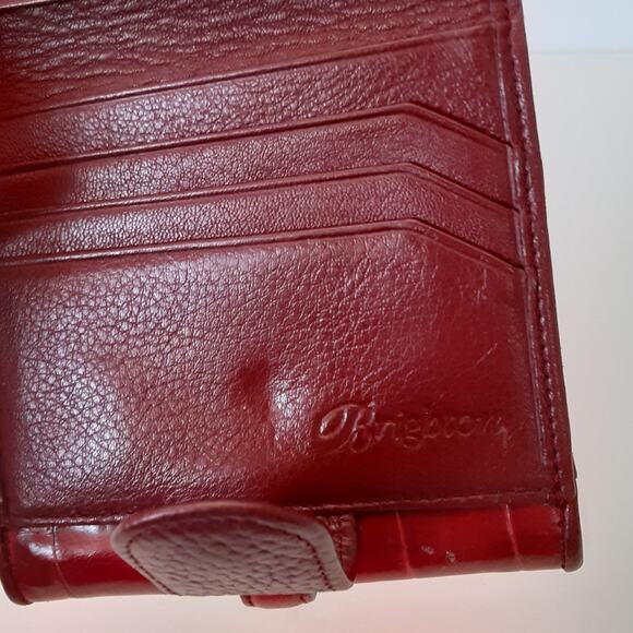 Brighton Red Croco Leather Flap Wallet Square Bifold Travel Wallet Compact - Picture 5 of 8